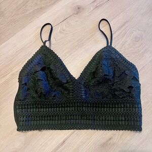 Love Tree Womens Black Lace Bralette Crop Top Smocked Back Floral Boho L Crochet